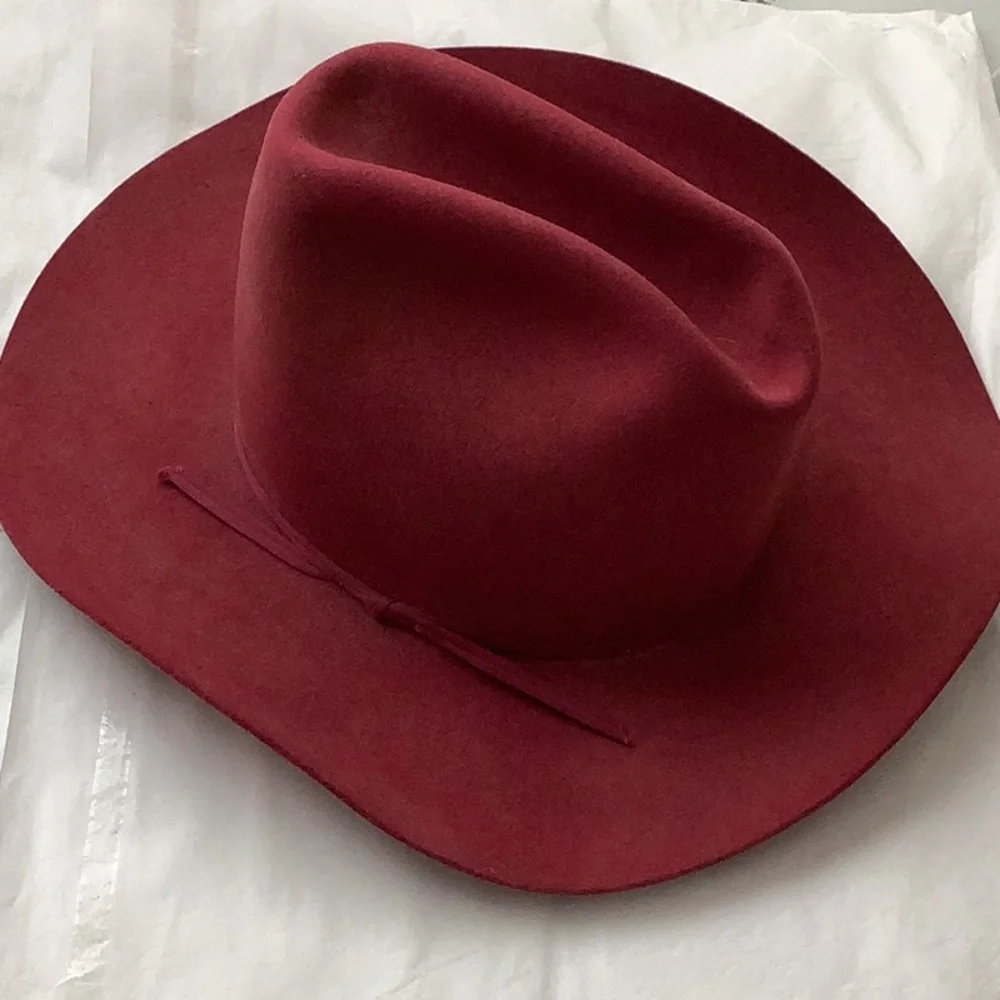 Vintage American Hat Co. Merlot Long Oval Western Hat Maxi Felt Pure Wool Size 7 - Picture 4 of 11